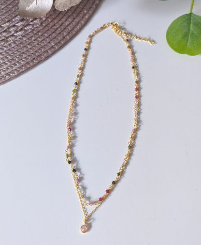 Kaia Tourmaline Natural Stone Necklace in 925 Sterling Silver and 18 kt Gold plating