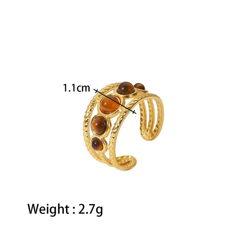 Verstellbarer Ring aus Edelstahl mit braunem Stein