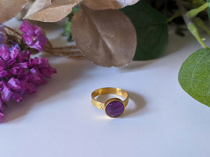 Cascais Amethyst Natural Stone Ring in 925 Silver and 18k Gold Plated