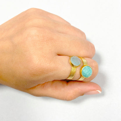 Cascais Amazonite Natural Stone Ring in 925 Silver and 18k Gold Plated