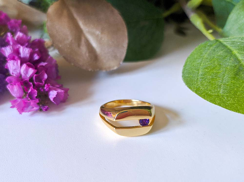 Gabriela Ring with Natural Stones Purple Zirconia in 925 Silver with 18k Gold plating