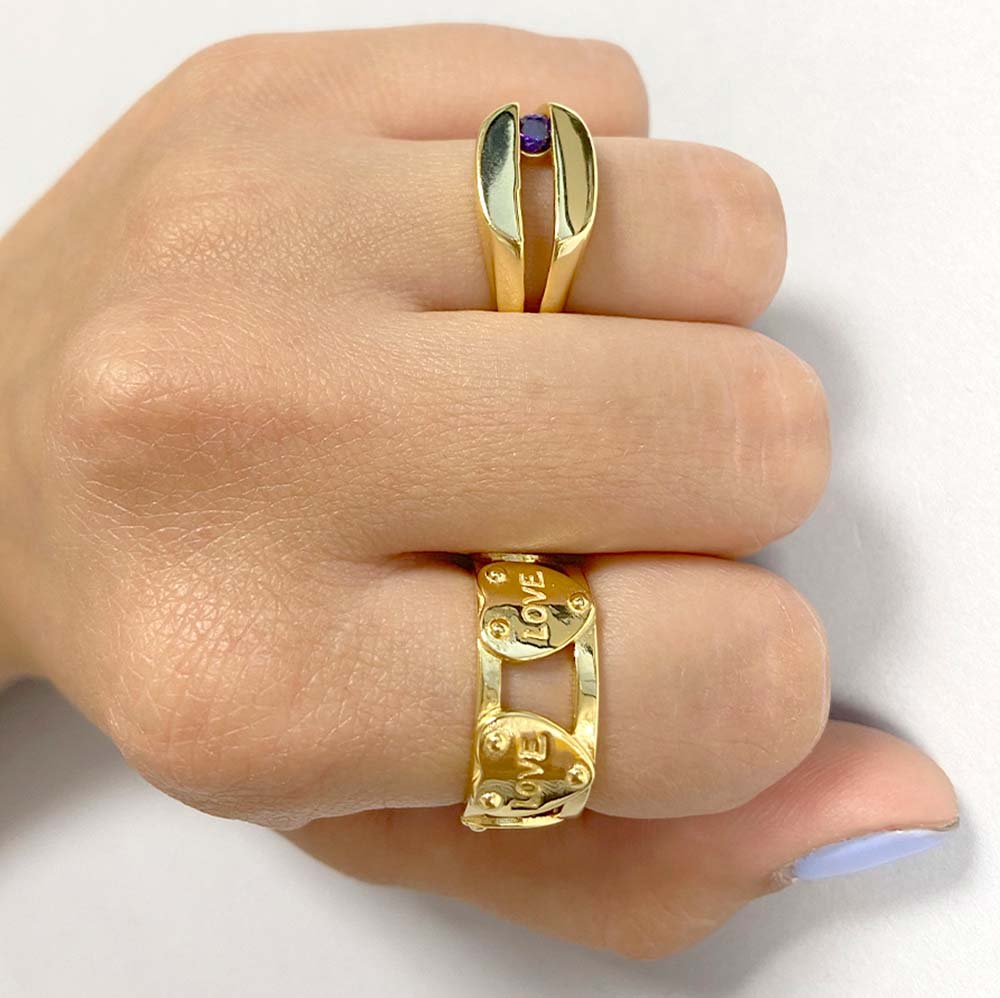 Ring mit Natursteinen, lila Zirkonen Gabriela aus 925er Silber mit 18-karätiger Vergoldung
