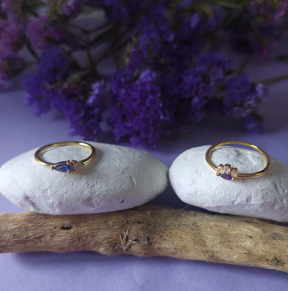 Ring mit Natursteinen Tansanit und Masai-Zirkonia aus 925er Silber und 18 Karat vergoldet