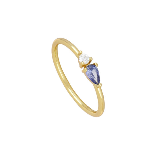 Ring with Natural Stones Tanzanite and Masai Zirconia in 925 Silver and 18k Gold Plated