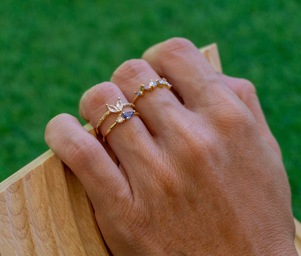 Bague avec Pierres Naturelles Zircons Blancs Panambi en Argent 925