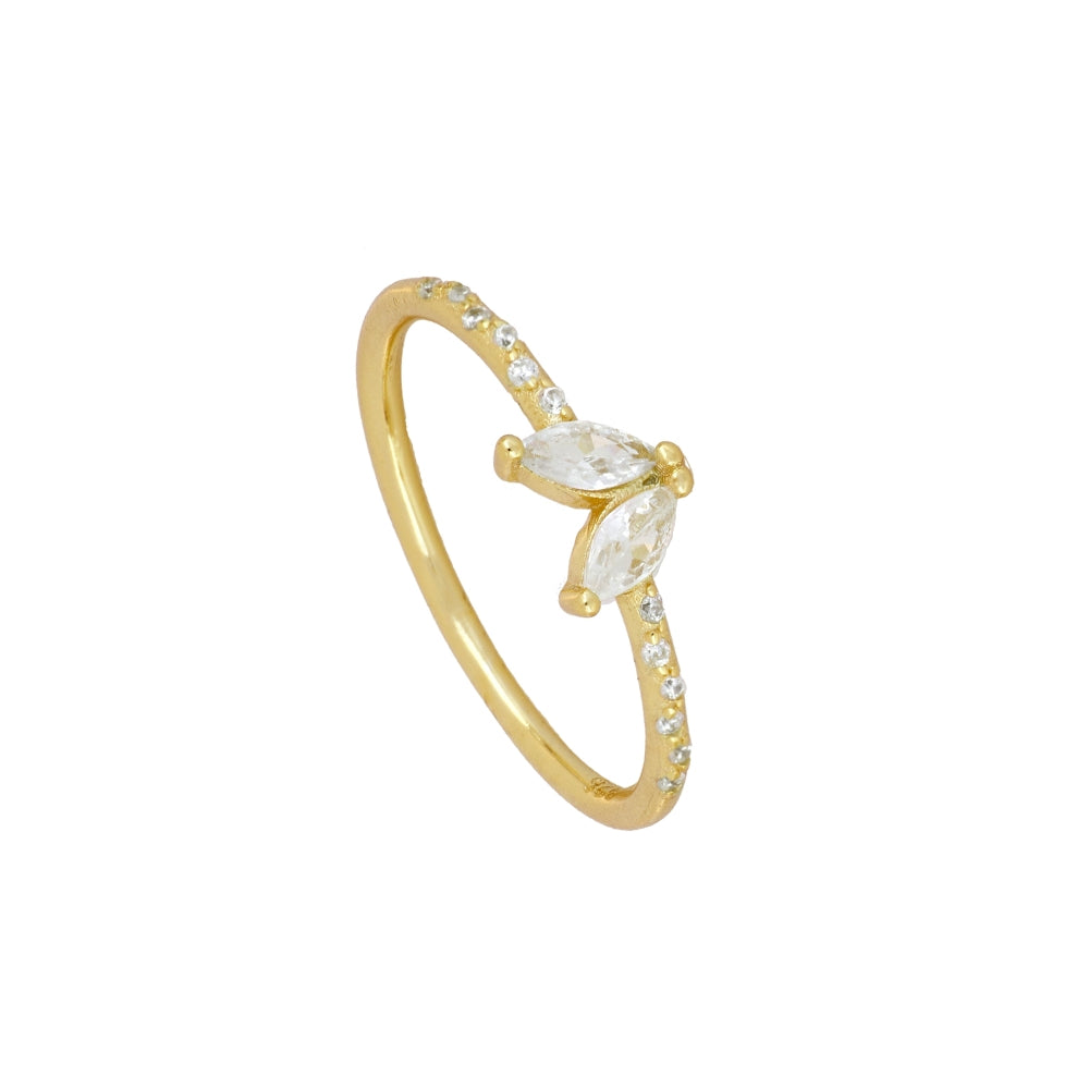 Panambi-Ring mit Natursteinen, weißem Zirkonia, 925er Silber, 18 Karat vergoldet
