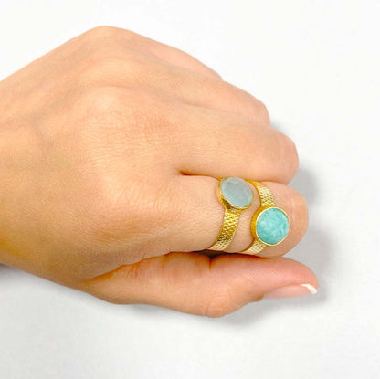 Ring with Cascais Blue Chalcedony Natural Stones in 925 Silver and 18k Gold Plated