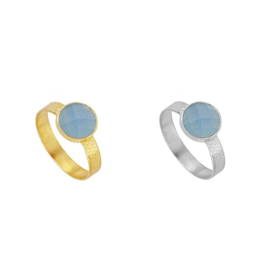 Ring with Cascais Blue Chalcedony Natural Stones in 925 Silver and 18k Gold Plated