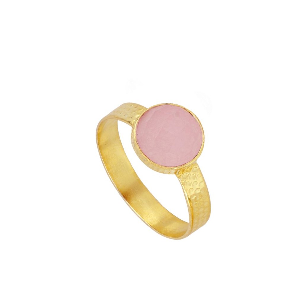 Ring mit Cascais-Rosa-Chalcedon-Natursteinen aus 925er Silber und 18 Karat vergoldet