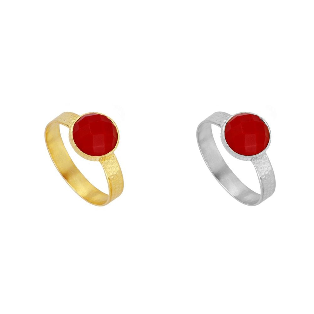 Cascais Coral Quartz Natural Stone Ring in 925 Silver and 18k Gold Plated