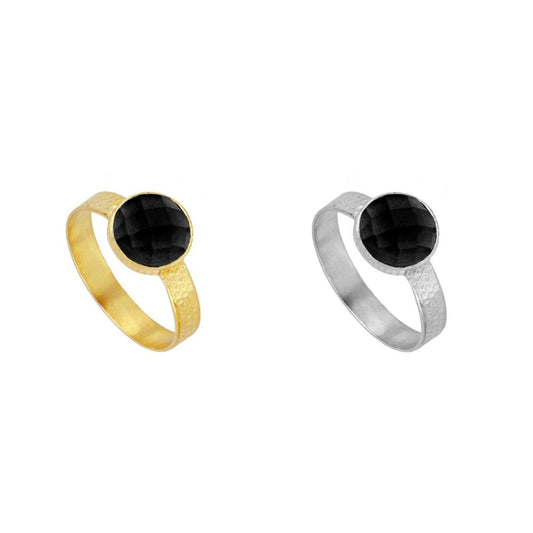 Cascais-Ring mit natürlichen schwarzen Spinellsteinen aus 925er Silber und 18 Karat vergoldet