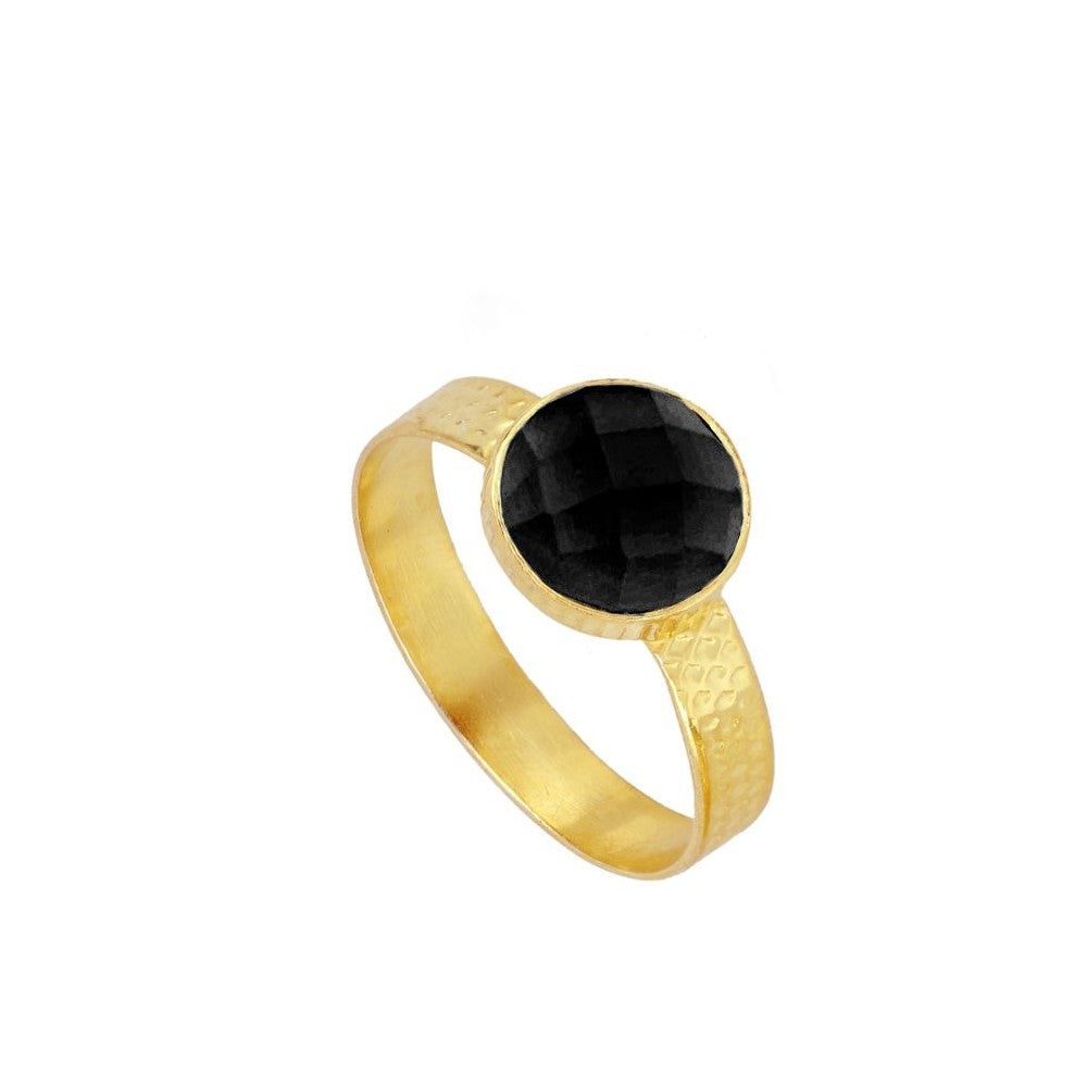 Cascais Ring with Natural Black Spinel Stones in 925 Silver and 18k Gold Plated