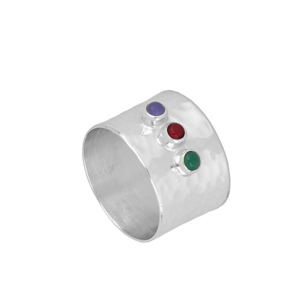 Ring with Natural Stones Jades Zenith lilac red green in Sterling Silver