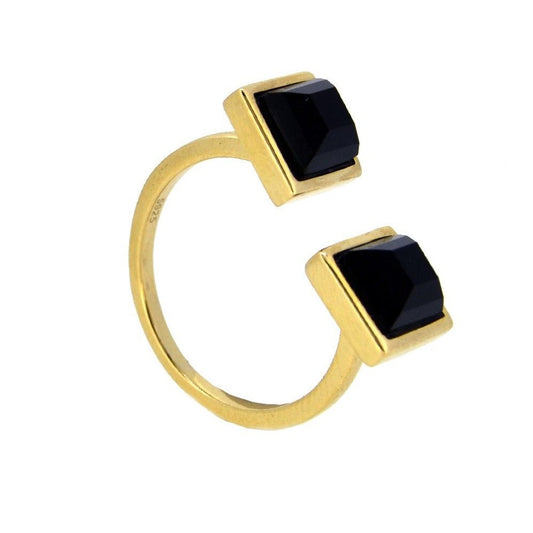 Ring with Natural Onyx Stones in Sterling Silver with 18 kt Gold plating