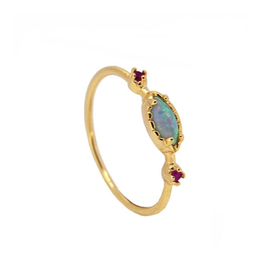 Astrum Opal Natural Stone Ring Sterling Silver and 18k Gold Plated
