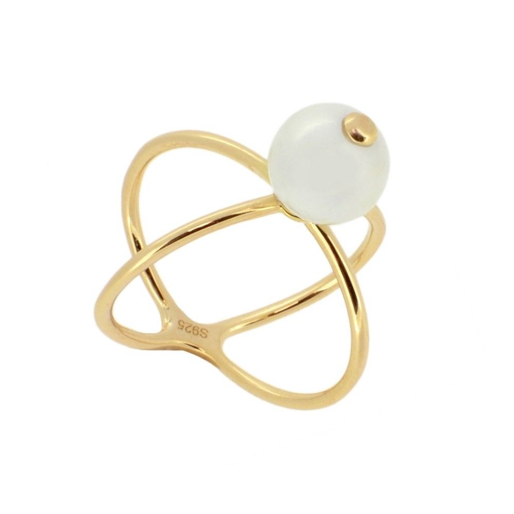 Ring with Natural Stones Seren Pearl in Sterling Silver with 18 kt Gold plating.