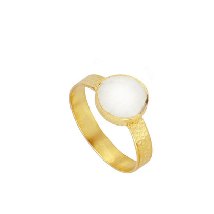Cascais White Moonstone Natural Stone Ring in 925 Silver and 18k Gold Plated