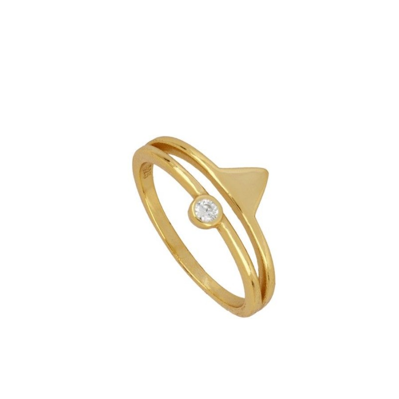 Ring with Natural Stones White Zirconia Gold Triangle in 925 Silver 18k Gold Plated