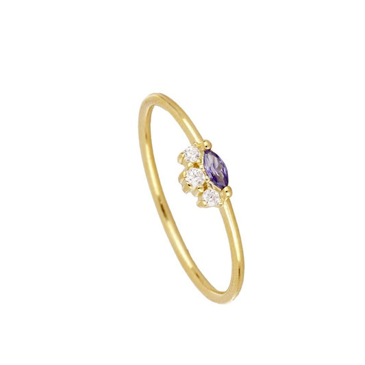 Ring with Natural Stones Purple and White Zirconia in 925 Silver Vega with 18k Gold Plated
