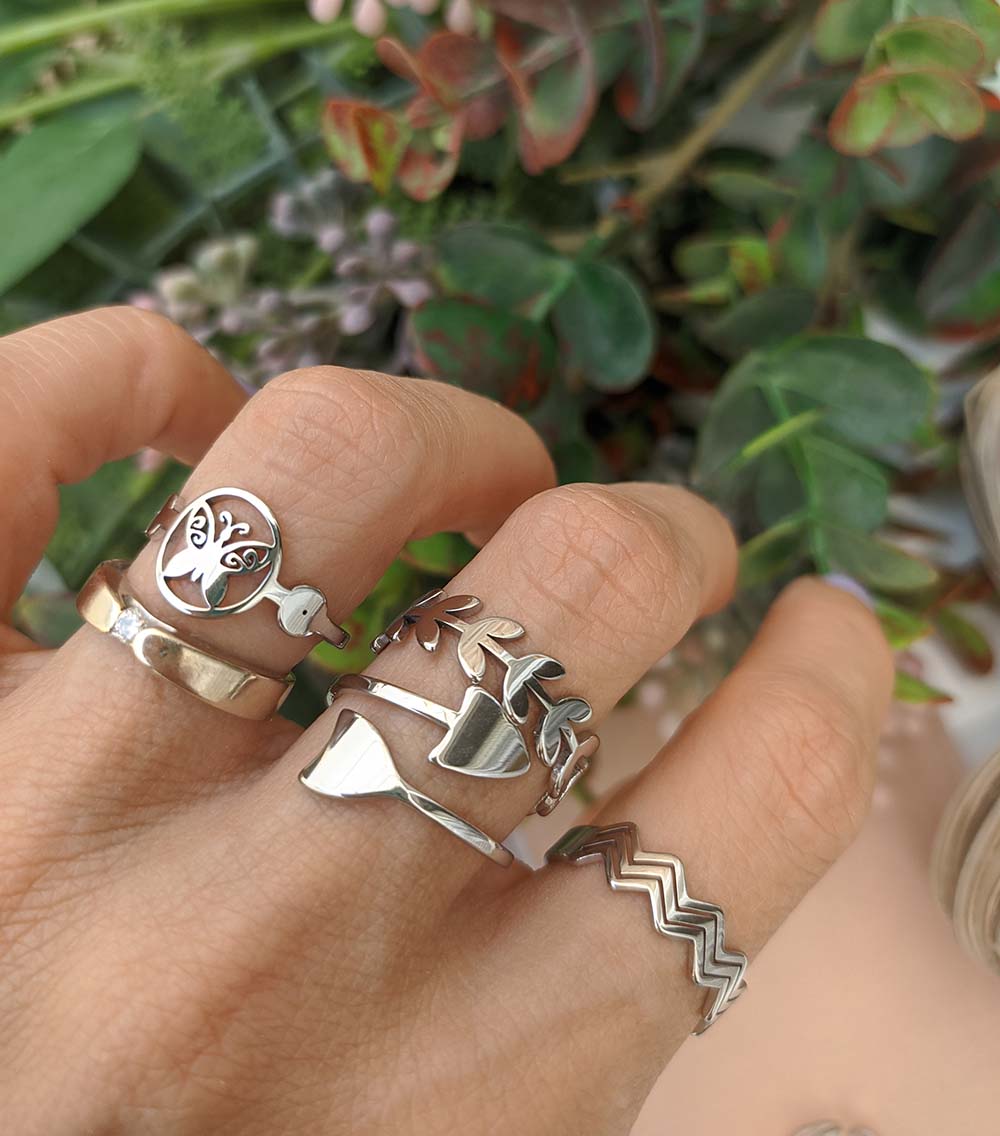 Silver Laurel Plated Stainless Steel Ring