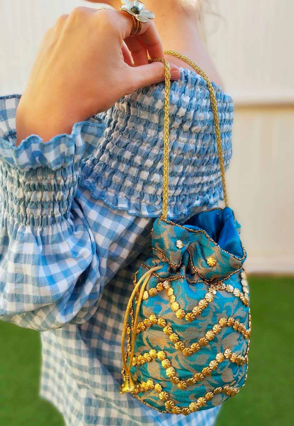 Aarya Turquoise Bucket Bag