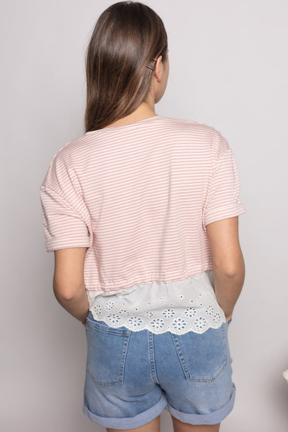Pink Swiss Embroidery Martina T-shirt