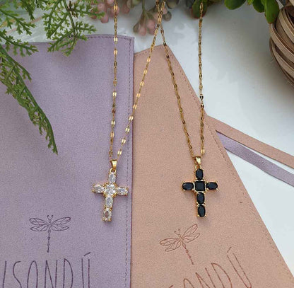Black Roma Stainless Steel Cross Necklace