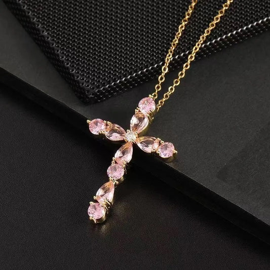 Rosa göttliche Edelstahl-Kreuz-Halskette