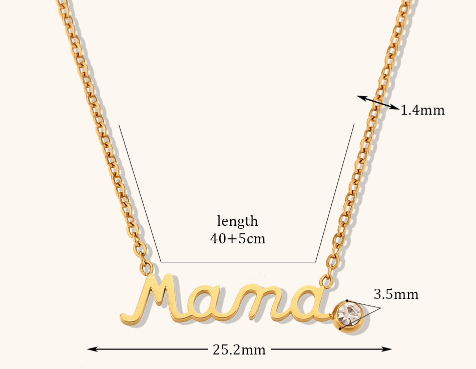 Stainless Steel Mama Zircon Necklace