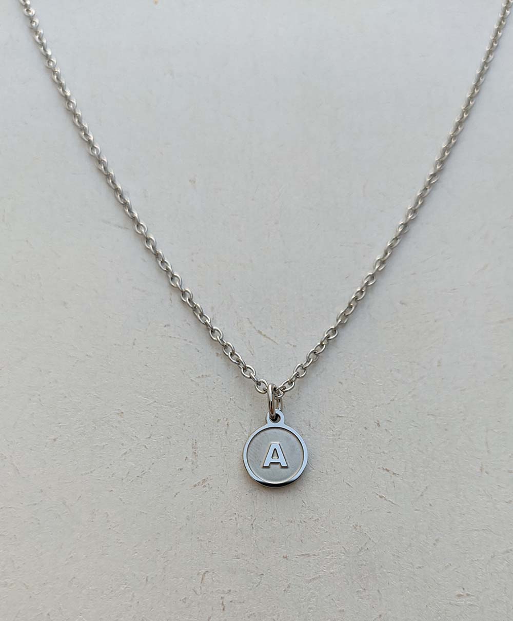 Silver Stainless Steel Letter A Coin Necklace