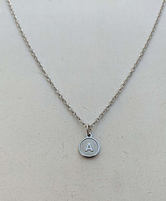 Silver Stainless Steel Letter A Coin Necklace