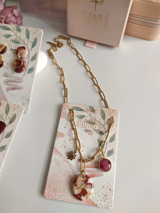 Selene marmorierte rosa Polymer Clay handgemachte Halskette
