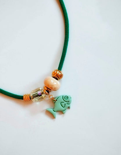 Handmade Necklace with beads and Polymer Clay pendant Zahora 12 colors