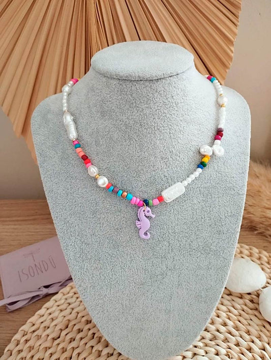 Handgefertigte Halskette mit Perlen und Polymer Clay-Anhänger Zahora 12 Farben