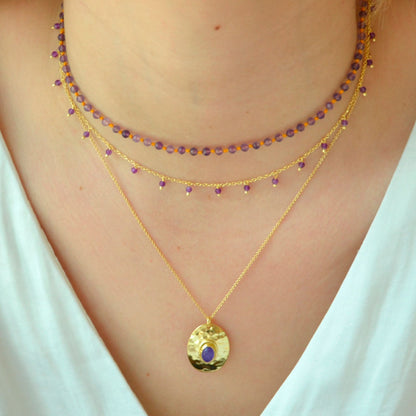 Necklace with Natural Daila Violet Quartz stones in 925 Sterling Silver with 18 kt Gold Plated.