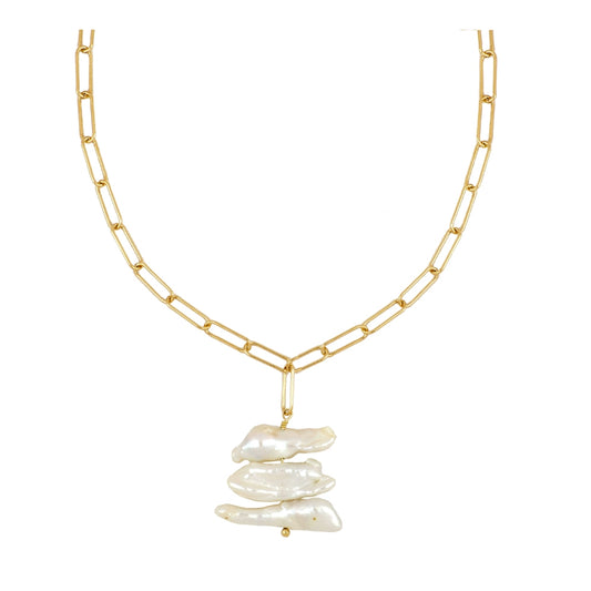 Halskette mit Natursteinen Nila-Perlen aus Sterlingsilber und 18-karätiger Vergoldung