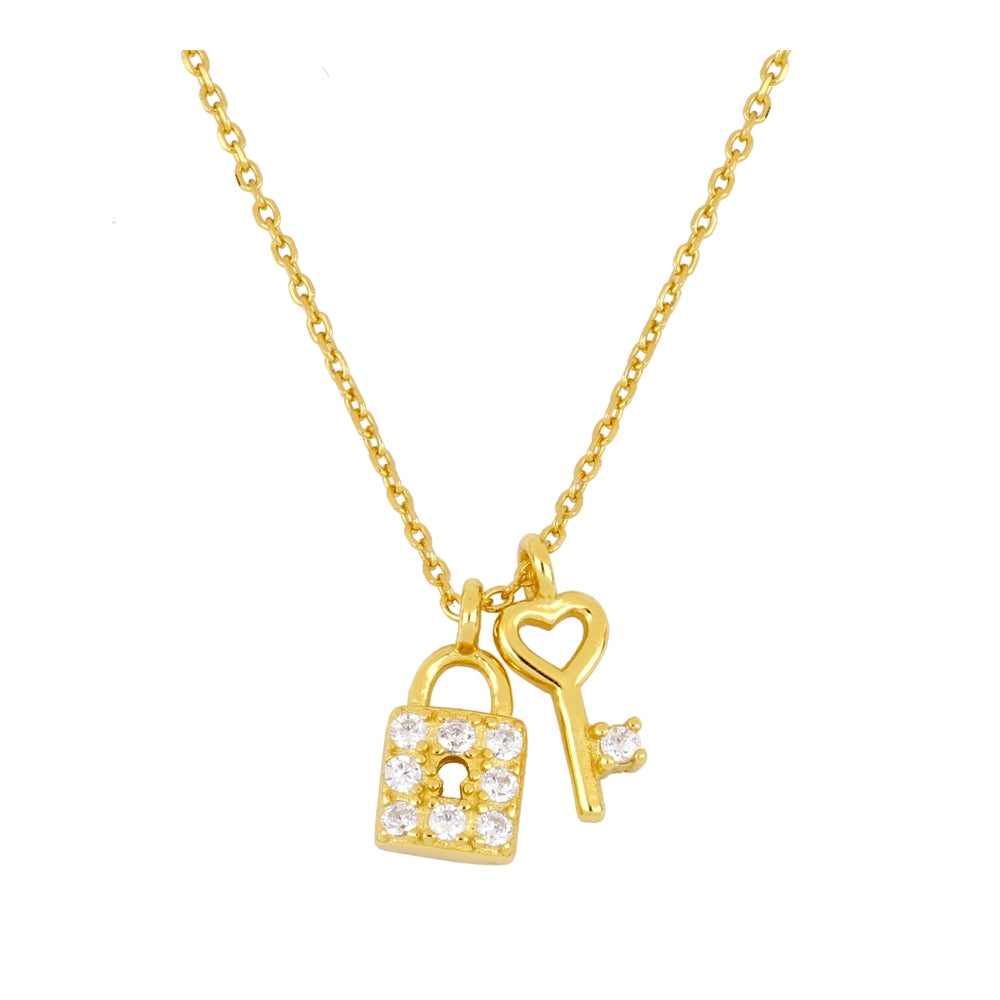 Halskette mit Kette und Schlüssel-Zirkoniasteinen aus Sterlingsilber mit 18-Karat-Vergoldung