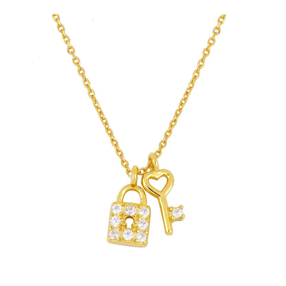 Halskette mit Kette und Schlüssel-Zirkoniasteinen aus Sterlingsilber mit 18-Karat-Vergoldung