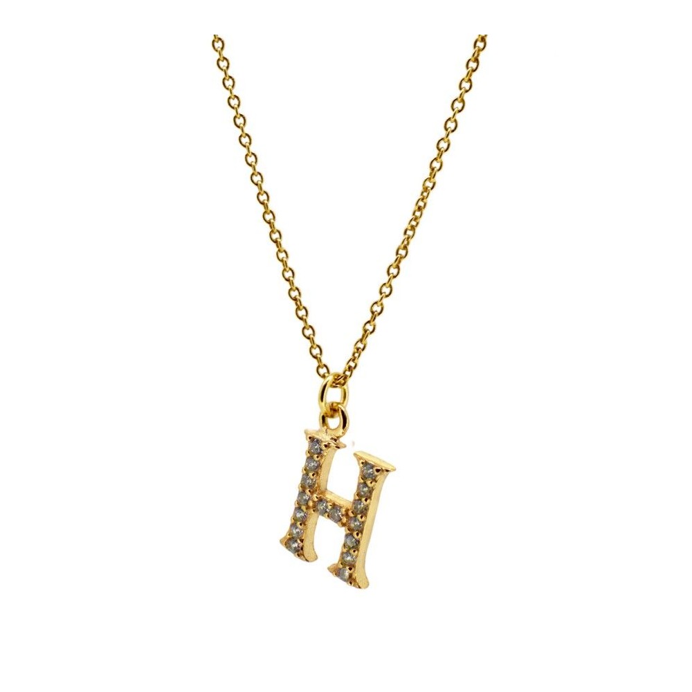 Letter Necklace with Zircon Stones in 18 kt Gold Plated Sterling Silver