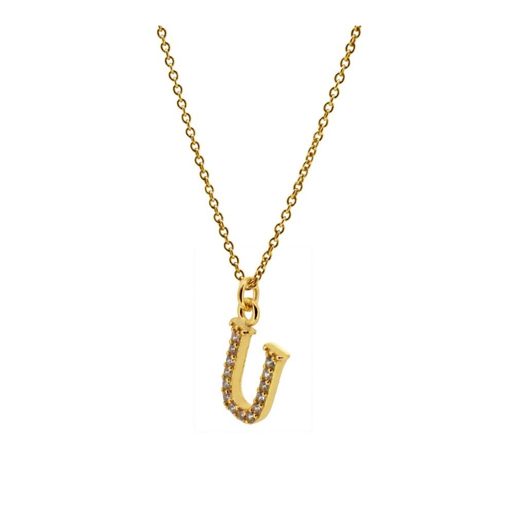 Letter Necklace with Zircon Stones in 18 kt Gold Plated Sterling Silver
