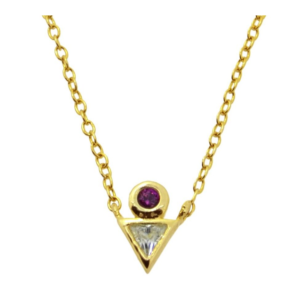 Necklace with Natural Stones Fuchsia and White Zirconia Croatia in 925 Silver and 18k Gold Plated