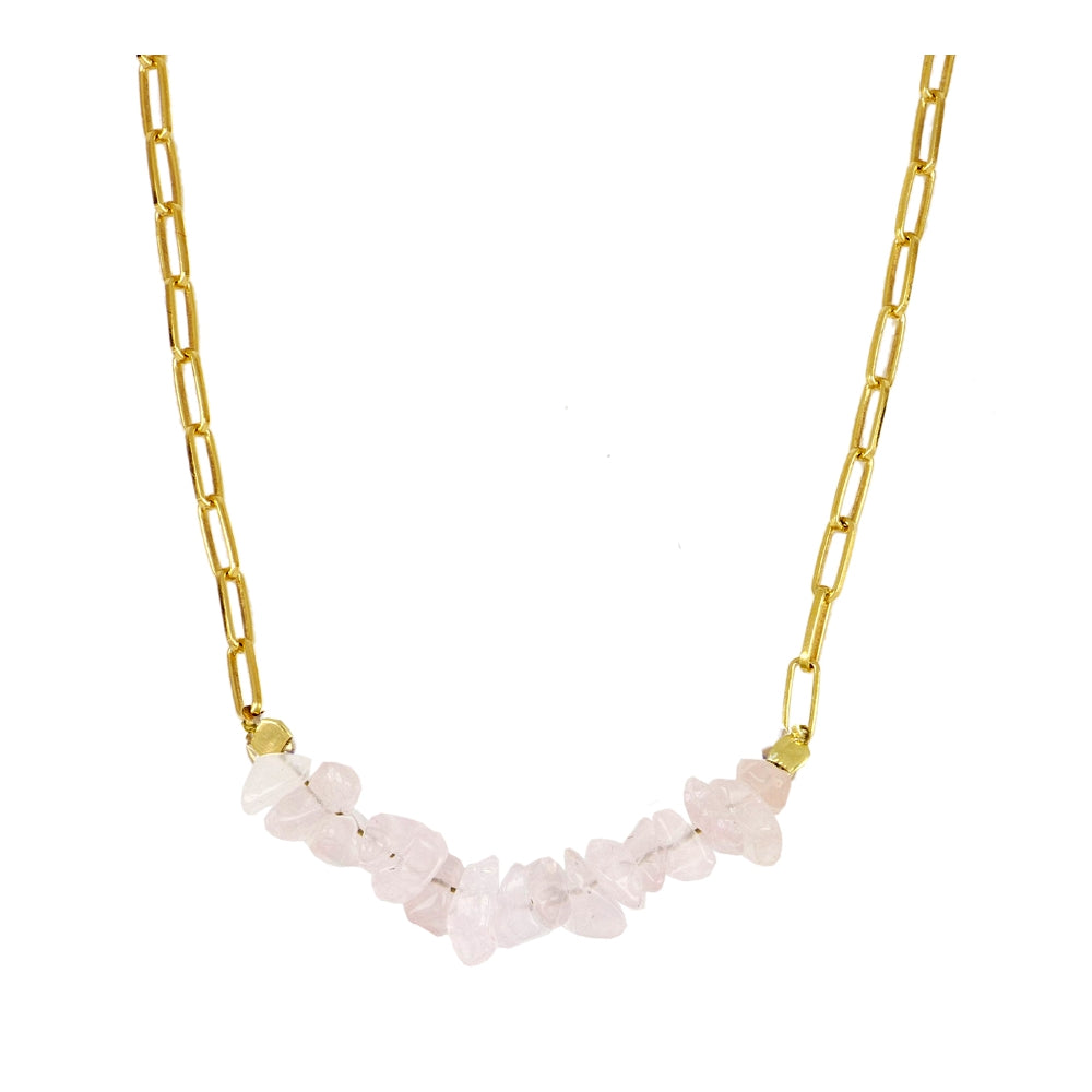 Ilse Necklace with Natural Stones Rose Quartz in Sterling Silver with 18 kt Gold plating