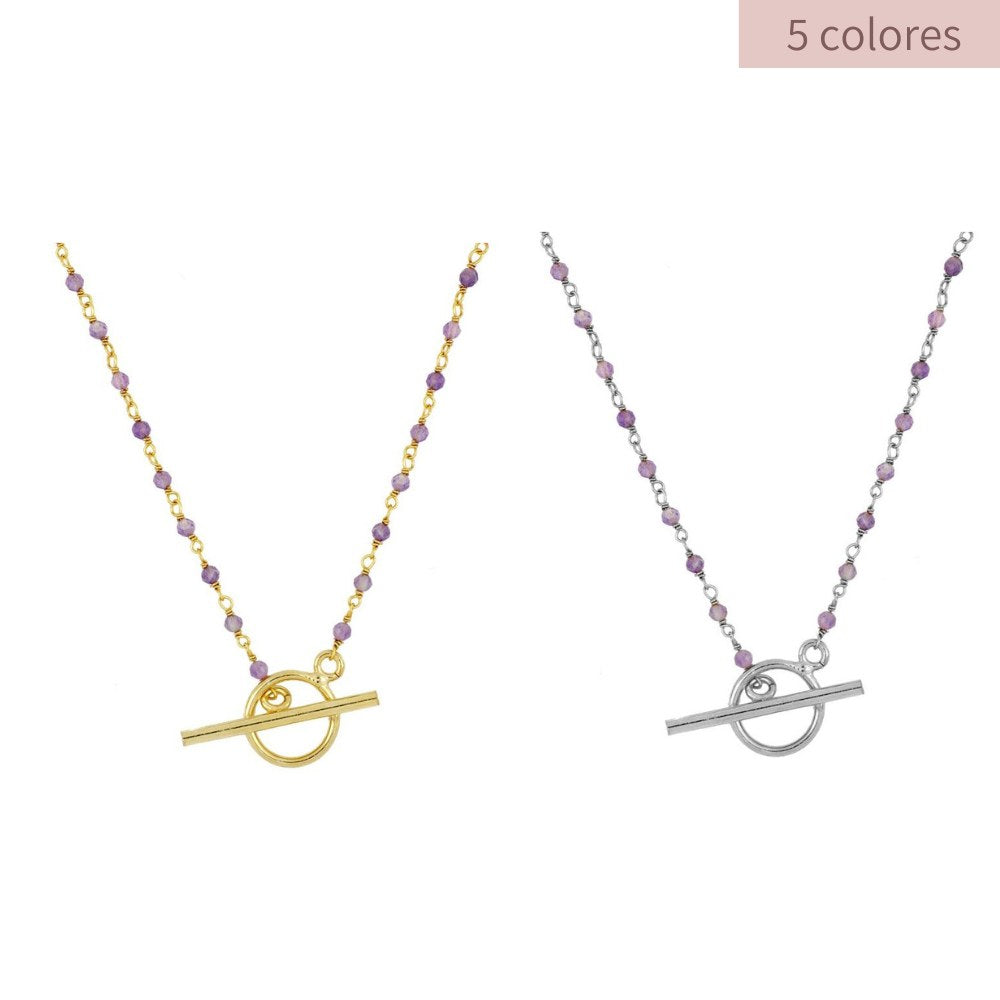 Dana Necklace with Natural Stones in 925 Sterling Silver and 18 kt Gold plating, 5 colors