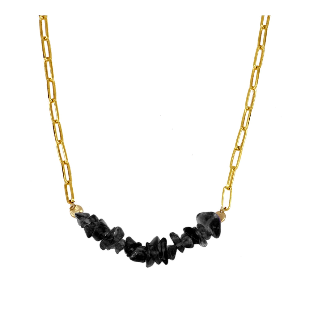 Necklace with Natural Stones Black Spinel in Sterling Silver with 18 kt Gold plating