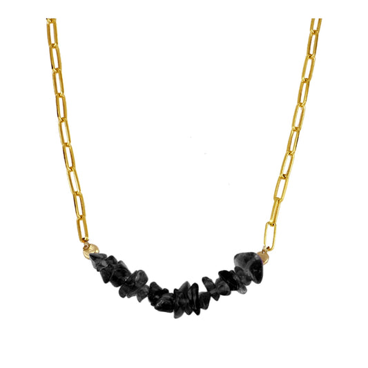 Halskette mit Natursteinen aus schwarzem Spinell aus Sterlingsilber mit 18-karätiger Vergoldung