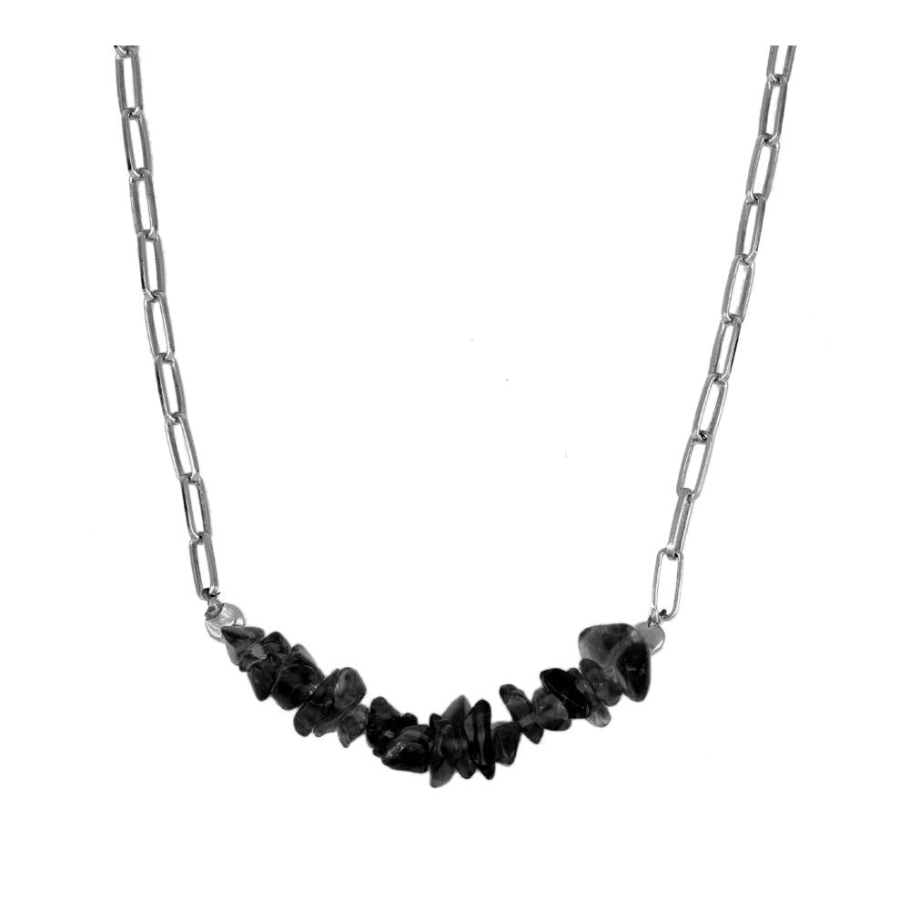 Collier avec pierres naturelles spinelle noire en argent sterling plaqué or 18 carats