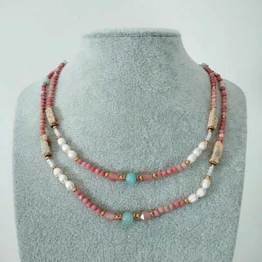 Handgefertigte Halskette mit Perlen und Polymer Clay-Anhänger Zahora 12 Farben