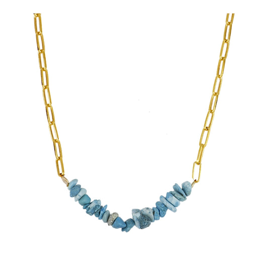 Ilse Necklace with Natural Blue Turquenite Stones in Sterling Silver with 18 kt Gold plating