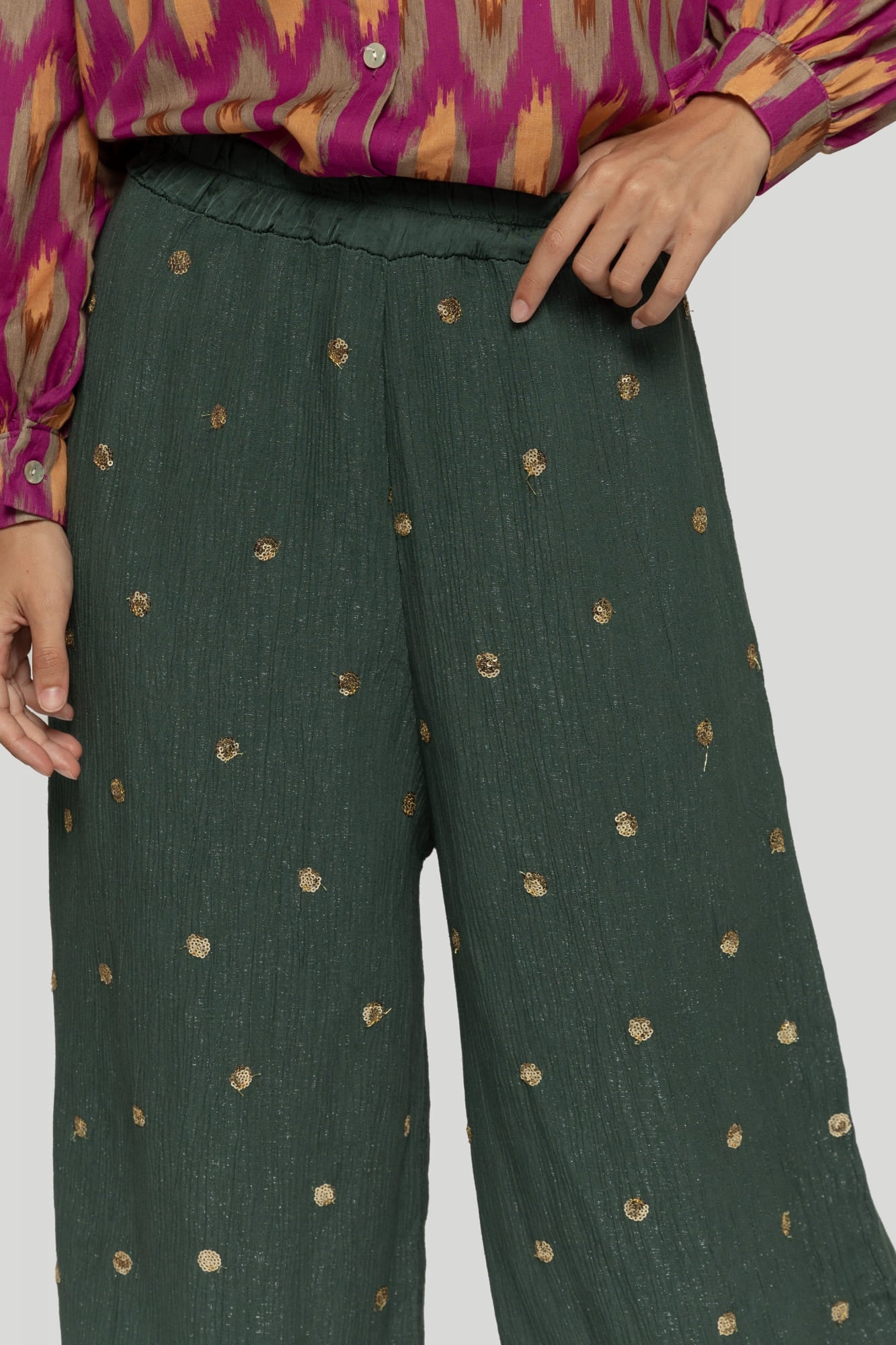 Pantalon Panambi vert à franges