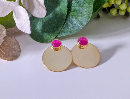 Earrings with Natural Stones Moon Chalcedony Fuchsia 925 Silver 18Kt gold plating.